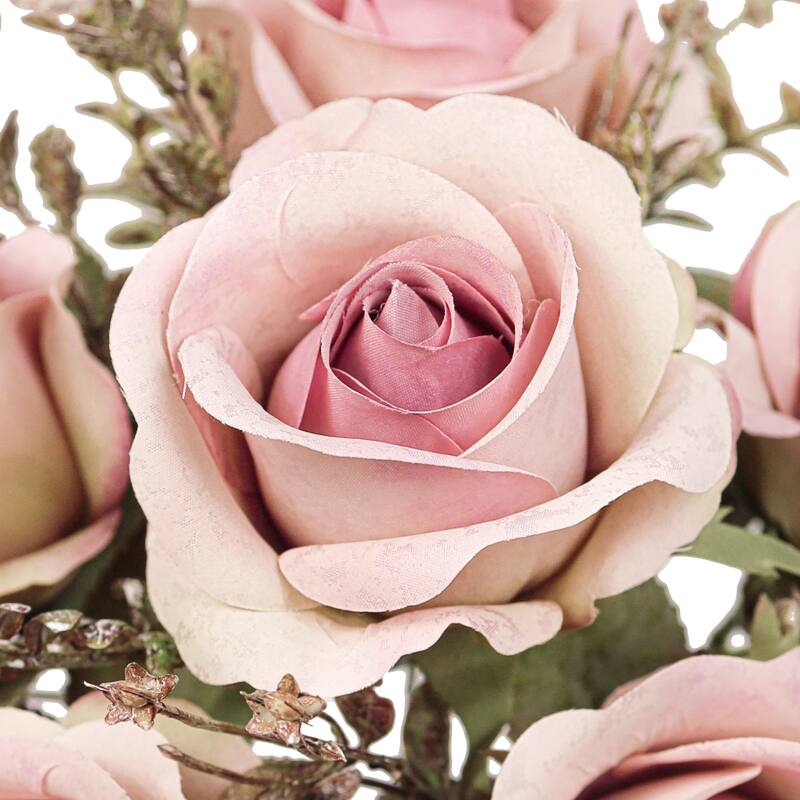 Set of 2 Dusty Pink Artificial Rose Flower Stem Bush Bouquet 15in - 15" L x 8" W x 8" DP