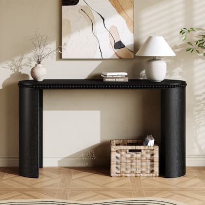 Roomfitters Vintage Console Table with Beaded Trim, Curved Legs, Wood Veneer Accent for Entryway or Living Room