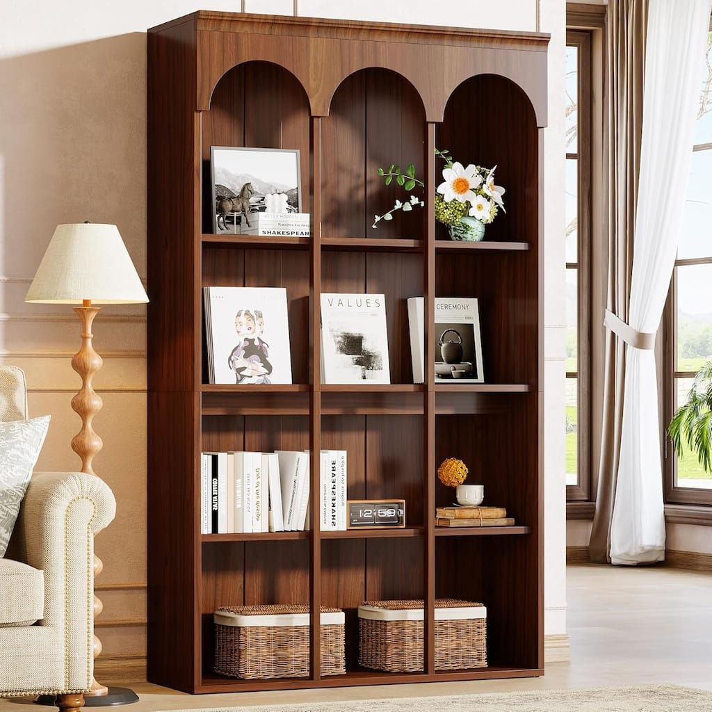 70.9" Tall Arched Bookshelf, 5-Tier Freestanding Wooden Display Bookcase for Office, Reception, Living Room