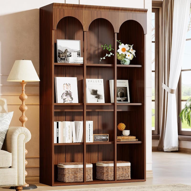 70.9" Tall Arched Bookshelf, 5-Tier Freestanding Wooden Large Commercial-Grade Library Display Bookcase for Office, Reception
