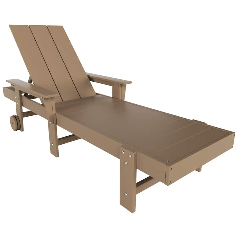Shoreside Modern Poly Reclining Eco-Friendly All Weather Chaise Lounge With Arms & Wheels