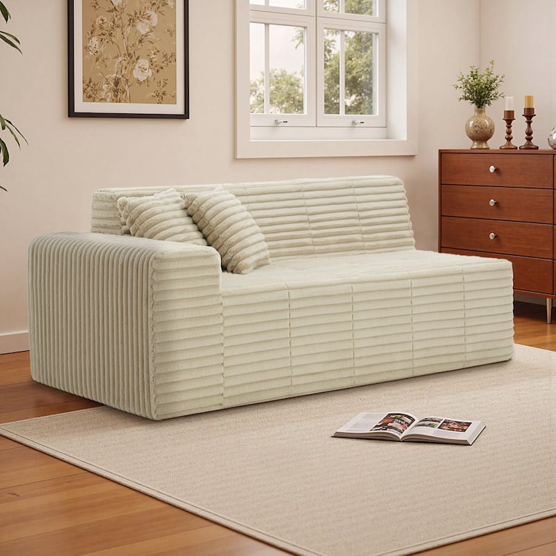 Corduroy Oversized Low-back Modular Loveseat Chaise with Pillow - Light Brown-Loveseat - Left Facing