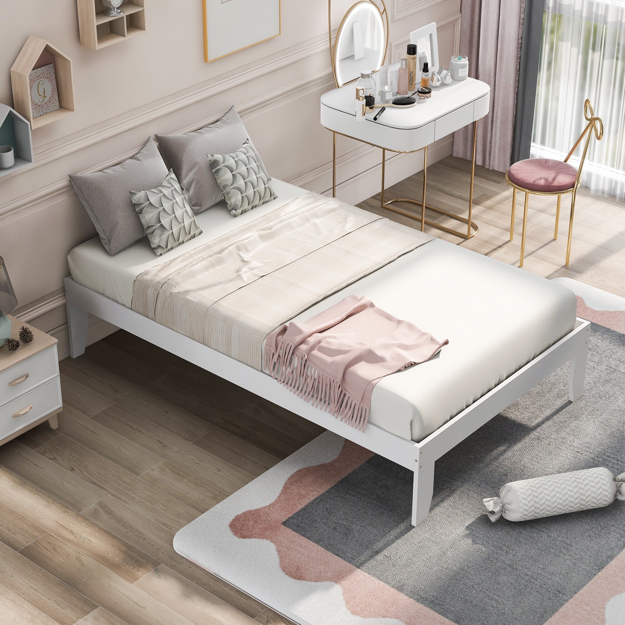 16 inch Platform Bed with Pine Wood, No Box Spring Needed