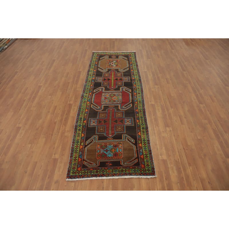 Hand Knotted Oriental 100% Wool Carpet Traditional Tribal Black Ardebil Runner Rug - 10' 0'' X 3' 7''