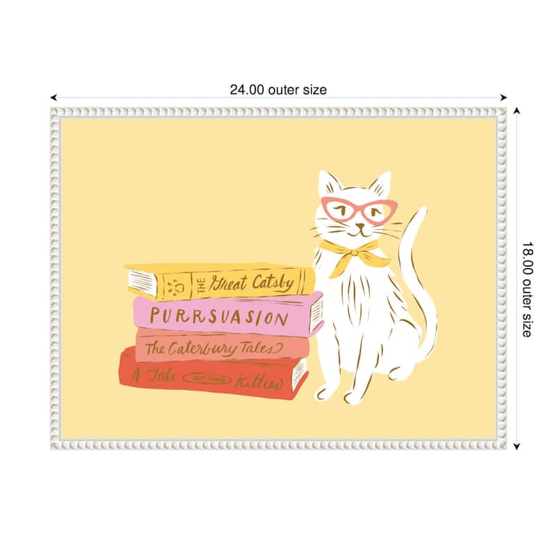 Kate and Laurel Book Lover Cat 4 by Krissy Mast Framed Canvas Wall Art Print