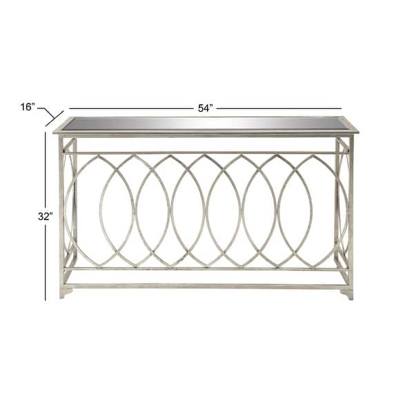 Image showcasing Silver Metal Geometric Console Table with Mirrored Glass Top - Bed Bath ...