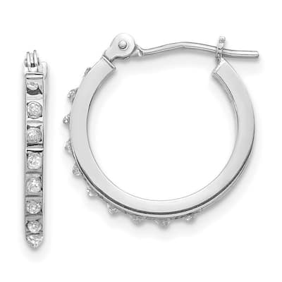 Curata 14k White Gold 15x1mm Hinged Diamond Leverback Hoop Earrings