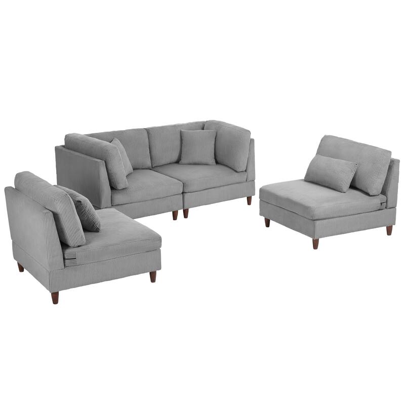 4-Piece Modern Corduroy Modular Sectional Sofa with pillows For Living Room