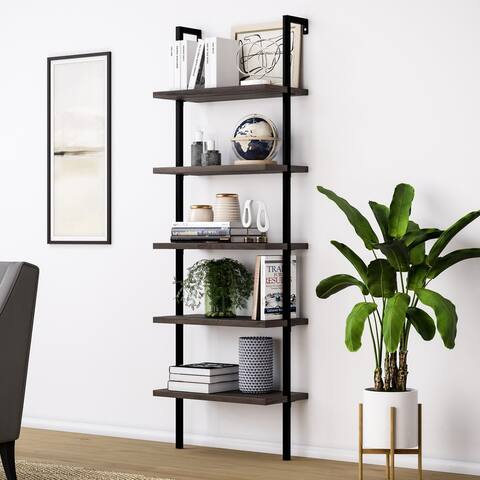 Nathan James Theo 5-Shelf Ladder Bookcase Wood with Metal Frame