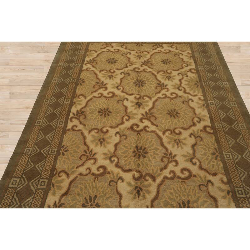 6x9 Tibetano Hand Knotted Wool & Silk Beige Tibetan Transitional Patterned Rug - 6' x 9'