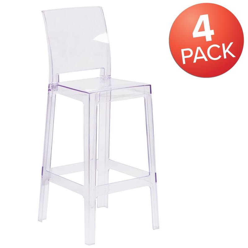 4 Pack Ghost Barstool with Square Back in Transparent Crystal - Wedding Chairs