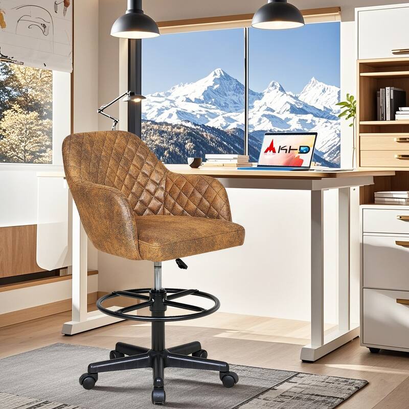 VECELO Contemporary PU Leather Drafting Chairs(Set of 2) Task Chair with Metal Frame and Back Home Ofiice Chairs