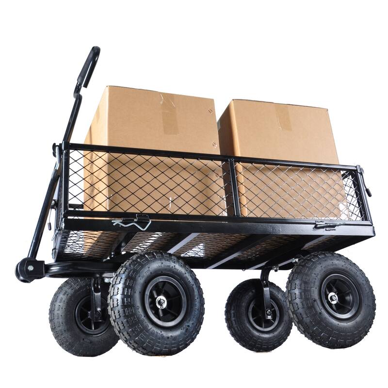 Wagon Cart Garden Cart Trucks for Transport Firewood & Garden Care - Black