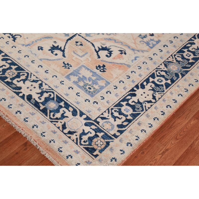 Orange Vegetable Dye Heriz Serapi Rug Hand-Knotted Wool Carpet - 8'11"x 11'11"