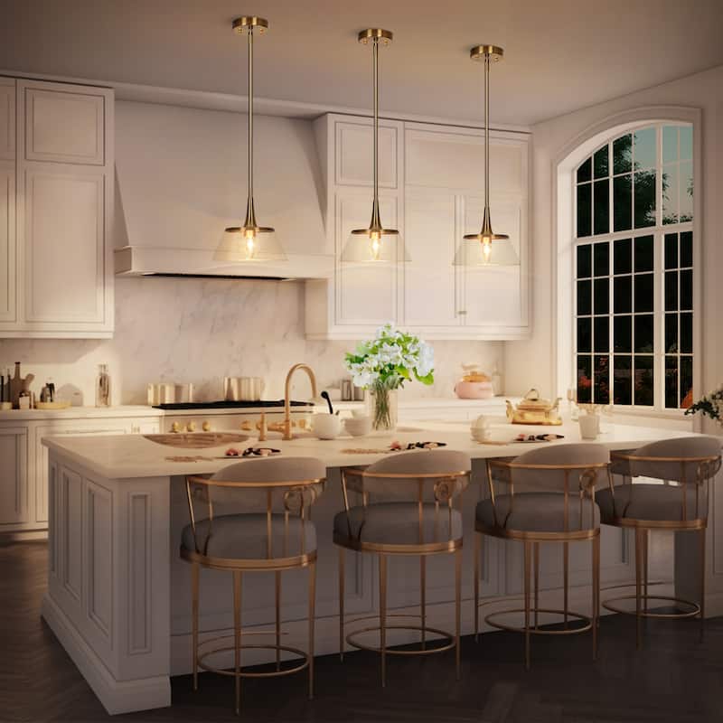 Mola Modern Farmhouse Gold 1-Light Glass Pendant Lights for Kitchen Island - D 9" x H 8"