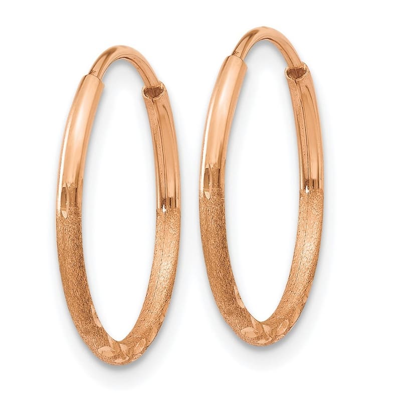Curata 14k Rose Gold 1.25mm Sparkle Cut Endless Hoop Earrings - 15.5x15.75mm Wide 1.25mm Thick