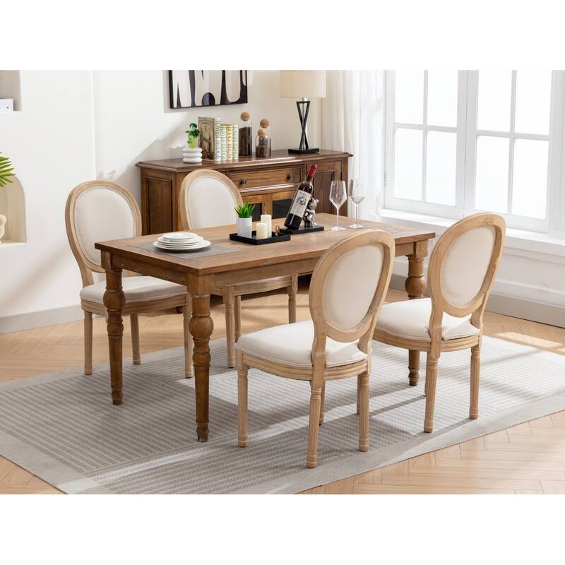 Fabric Dining Chairs Set of 2, Wooden Kitchen Side Chairs, Upholstered Dining Chairs with Oval Back & Solid Wood Frame