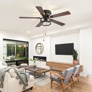 52-in Black Flush Mount Industrial Indoor Ceiling Fan with Pull Chain (5-Blade)