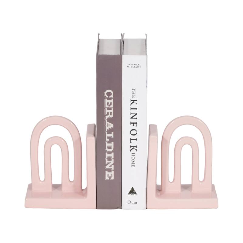Sagebrook Home Arch Bookends Contemporary Ceramic Rainbow Arched Bookend Set for Book Display and Organization - 5" x 3" x 6"