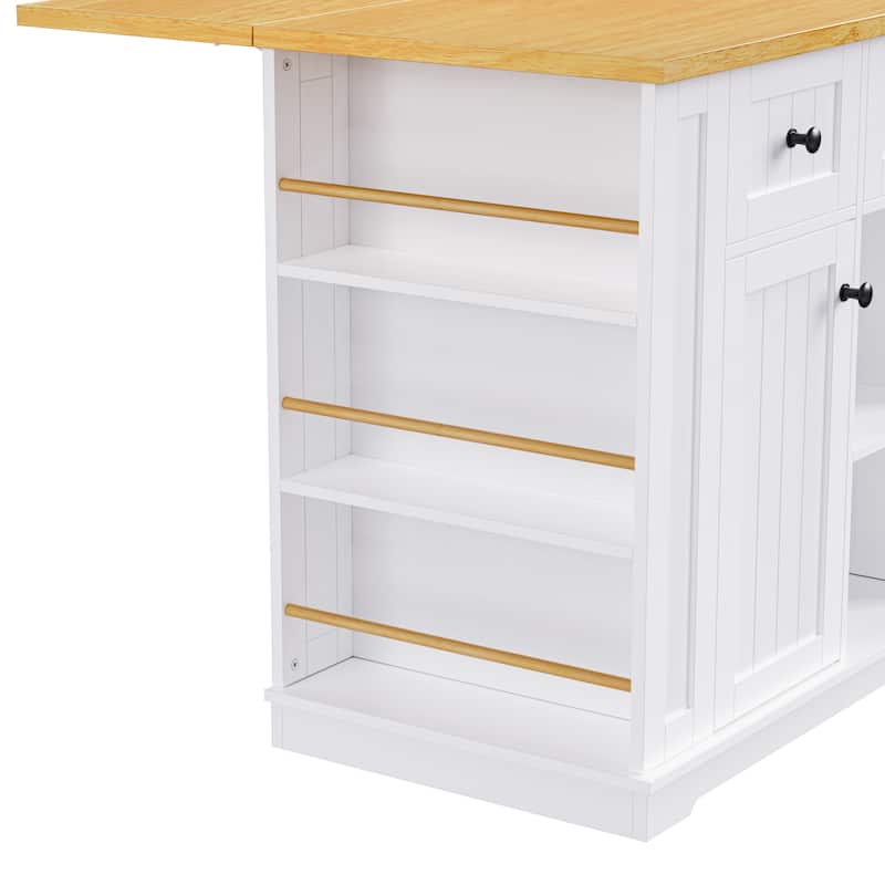 Kitchen Island on 5 Wheels with Drop Leaf, Kitchen Island Cart with Power Outlet, Movable Carts with Internal Storage Rack