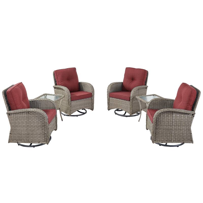 Outdoor Wicker Swivel Gliders Chairs with Side Table