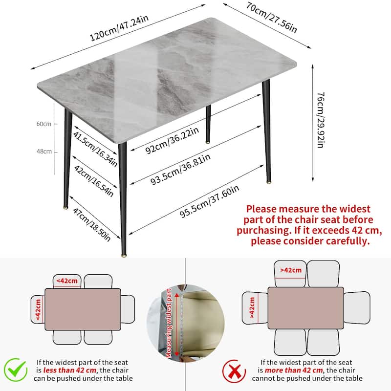 UNHO Modern Dining Table with Slate Stone Top and Metal Legs Rectangle - 47.2x27.5x30 inch