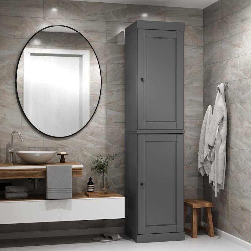 100% Solid Wood Tall Freestanding Bathroom Linen Cabinet with Doors, Adjustable Shelves, Modular Storage, 16.5" W x 71.5" H