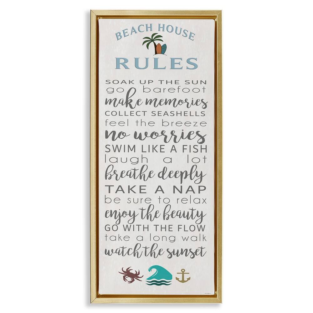 Stupell Fun Activities Beach House Rules Framed Floater Canvas Wall Art Design By Seven Trees Design