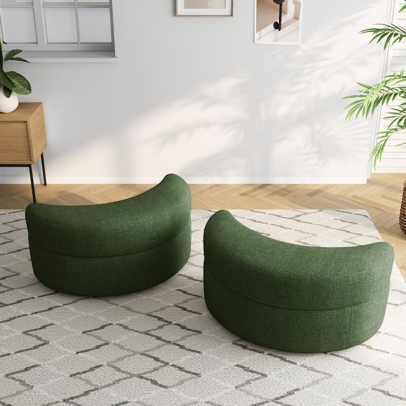Upholstered Half Moon Storage Ottoman with Tray Set of 2