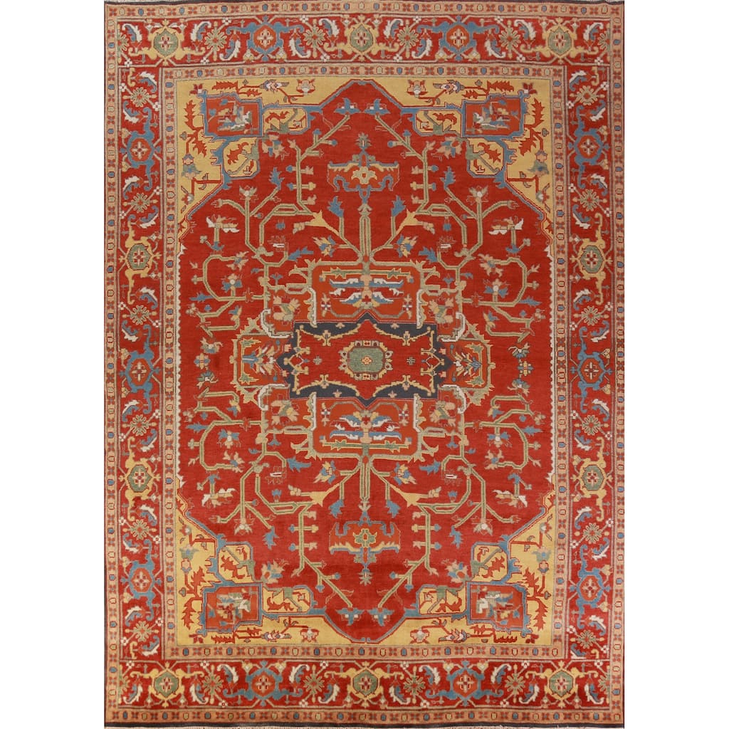 Hand Knotted Oriental 100% Wool Carpet Traditional Medallion Red Heriz (serapi) Area Rug - 14' 10'' X 11' 7''