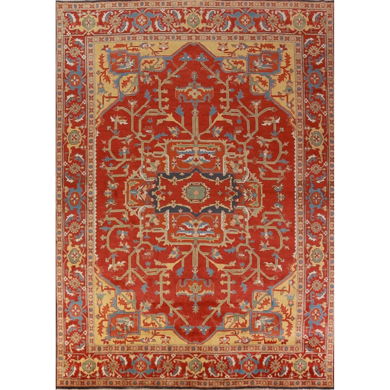 Hand Knotted Oriental 100% Wool Carpet Traditional Medallion Red Heriz (serapi) Area Rug - 14' 10'' X 11' 7''
