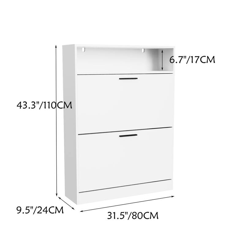 Shoe Storage Cabinet w/2 Flip Drawers,Sturdy Wood Hidden Shoe Storage