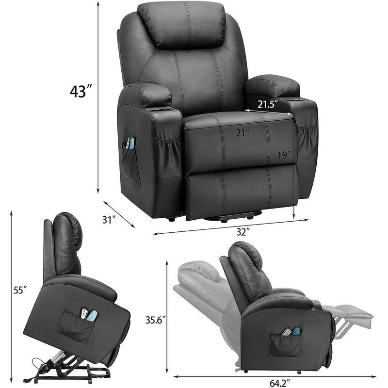 Power Lift Recliner PU Leather with Massage and Heating