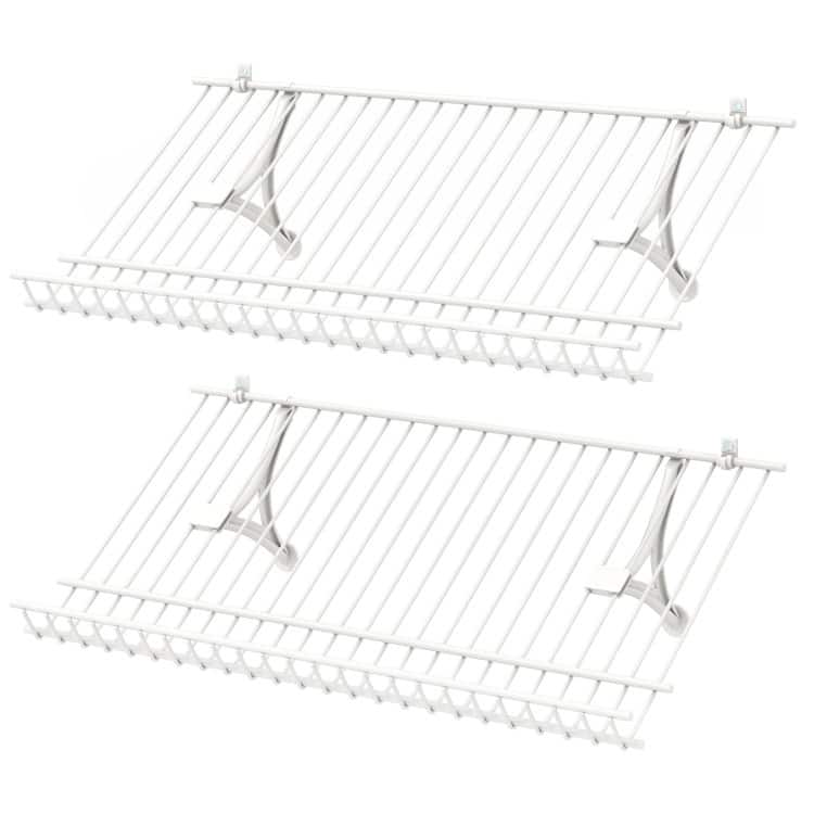 White Metal Wall-Mounted Shelves with Heavy-Duty Brackets and Edge Protection - 24" x 12" x 1"