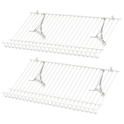 White Metal Wall-Mounted Shelves with Heavy-Duty Brackets and Edge Protection - 24" x 12" x 1"