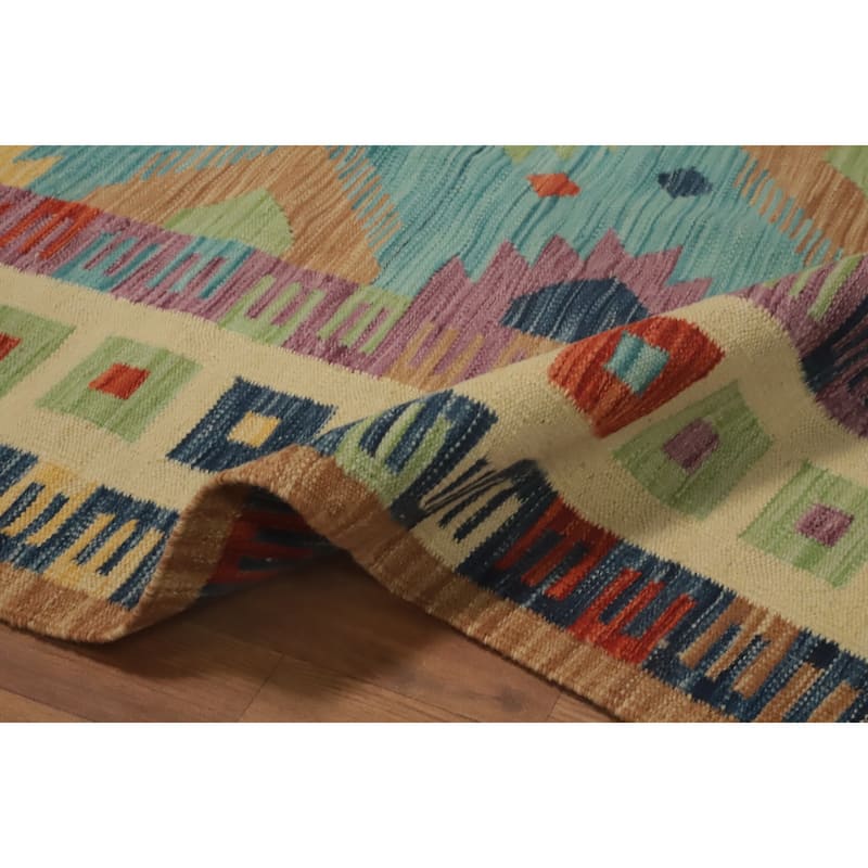 Hand Woven Oriental 100% Wool Carpet Southwestern Tribal Navy Blue & Blues Kilim Area Rug - 9' 9'' X 6' 7''