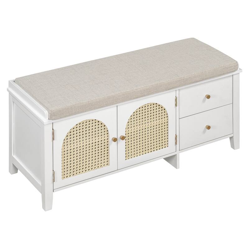 43.5 inch Shoes Bench with Cushion Storage Cabinet and 2 Drawers