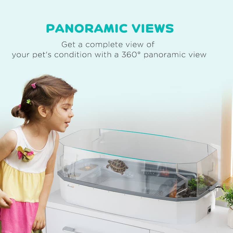 PawHut Turtle Tank Kit, Turtle Aquarium with Basking Platform, Water Pump, Filter Layer Design, Visually Reptile Habitat