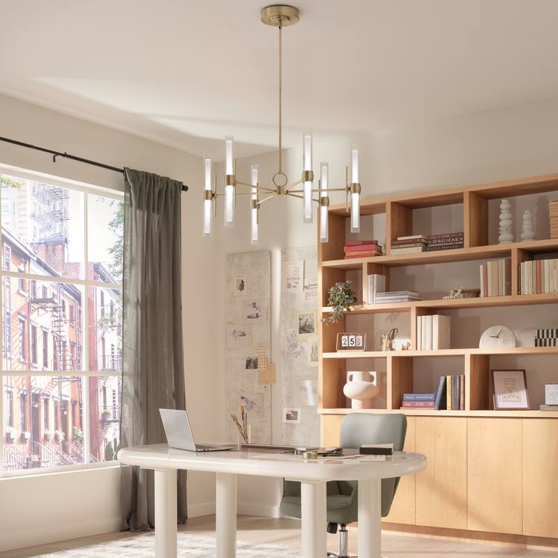 Riven 33 Inch LED 12 Light Chandelier with Clear Fluted Glass in Polished Nickel