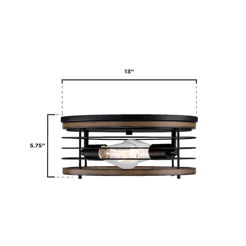 Westinghouse Lighting Ackton 13 Inch, Two Light Flush Mount Ceiling Fixture, Matte Black Finish with Barnwood Accents - 13-Inch