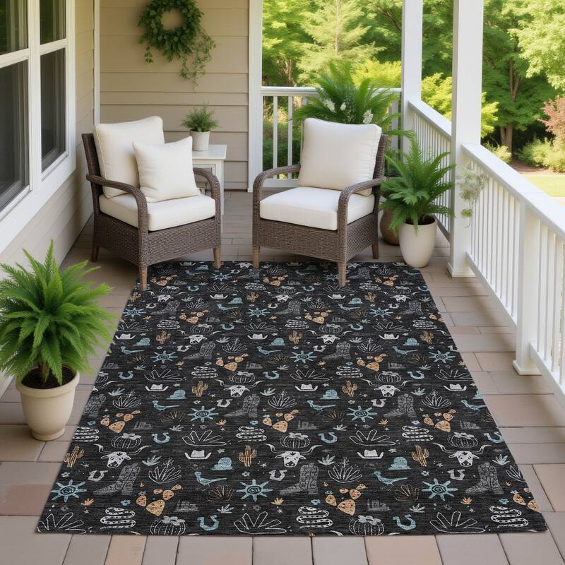 Machine Washable Indoor/ Outdoor Cowboy Ranch Chantille Rug