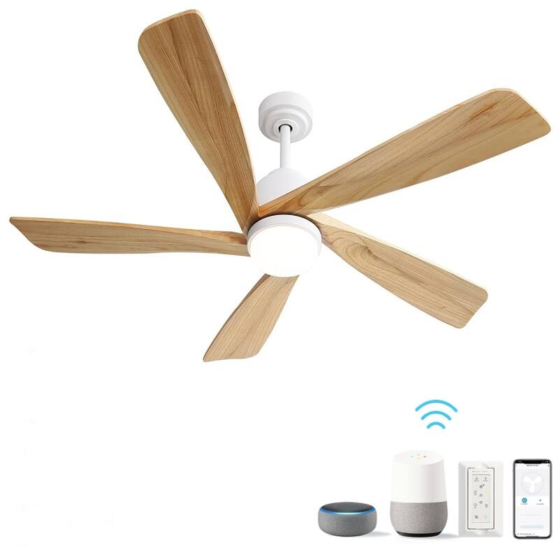 52 Inch Indoor Ceiling Fan with Light & Smart APP Control, 5 Solid Wood Blades Reversible DC Motor Ceiling Fan Chandelier