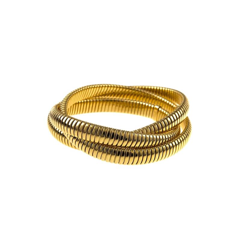 Curata Italian 18k Yellow Gold 7" Tubogas 3-Strand Rolling Slip-On Bangle Bracelet - 24mm x 7"