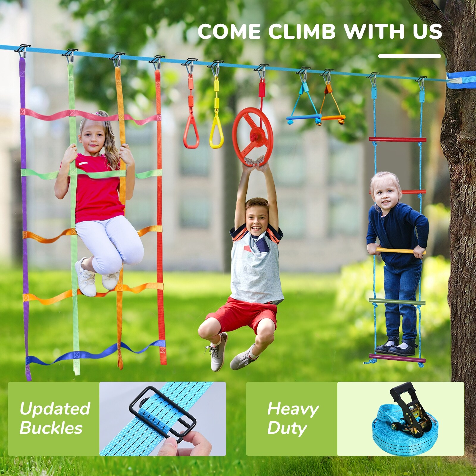 Hapfan 50ft Ninja Warrior Obstacle Course for Kids with Swing,Tree
