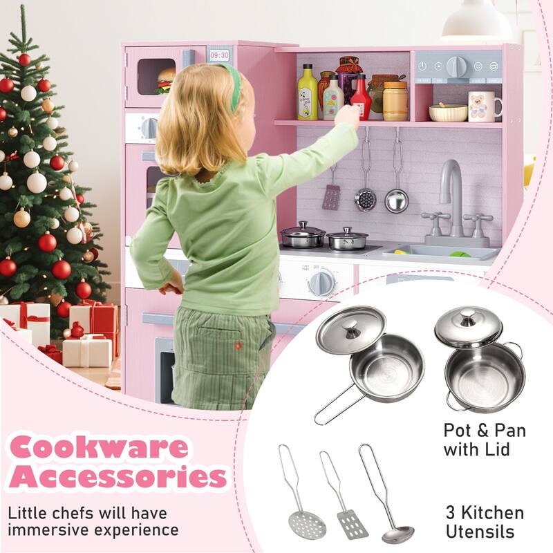 Gymax Kids Play Kitchen Toy Set w/ Water Dispenser Sink Faucet