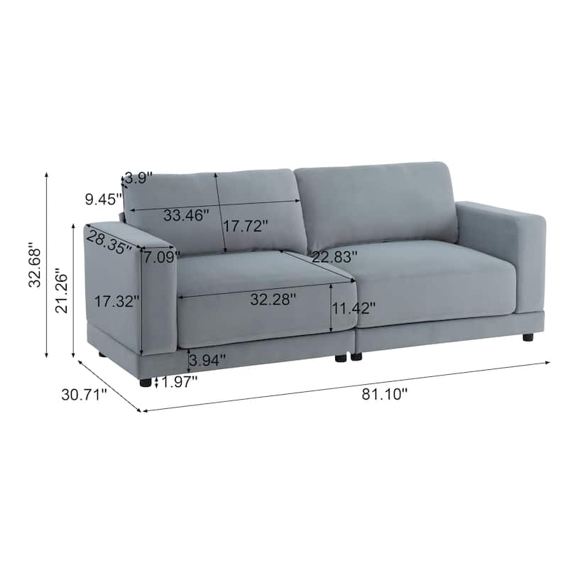 Modern Square Arm Sofa Couch, 81" Upholstered Living Room Loveseat Sofa with Wood Frame, Velvet Fabric Sofa for Bedroom