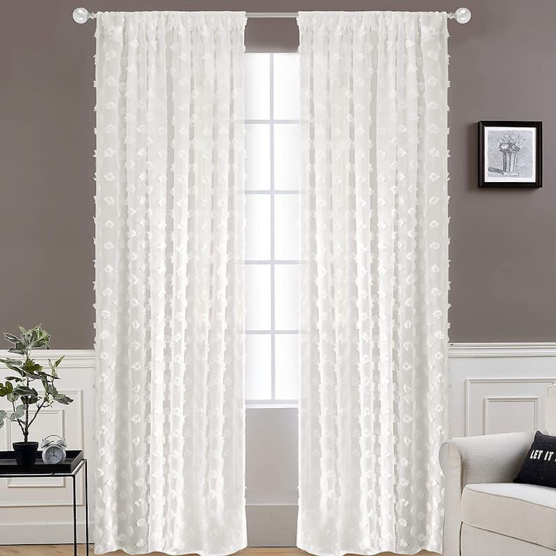 DriftAway Olivia White Voile Chiffon Sheer Window Curtain Panel Pair - 52" width x 108 " length - Off White