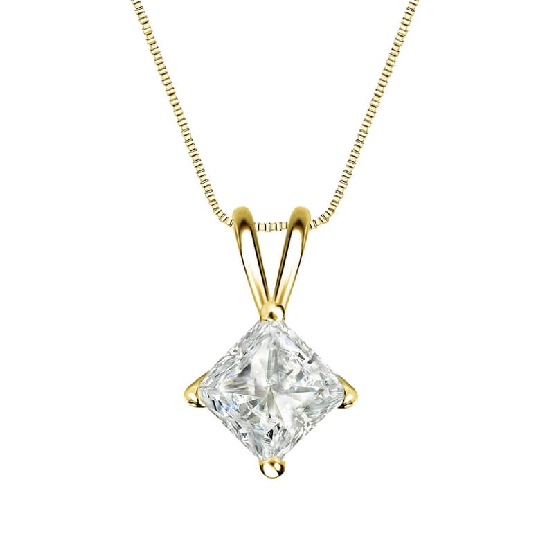 Auriya 3/4ctw Solitaire Princess-cut Diamond Necklace 14k Gold (J-K, I1-I2) - Yellow