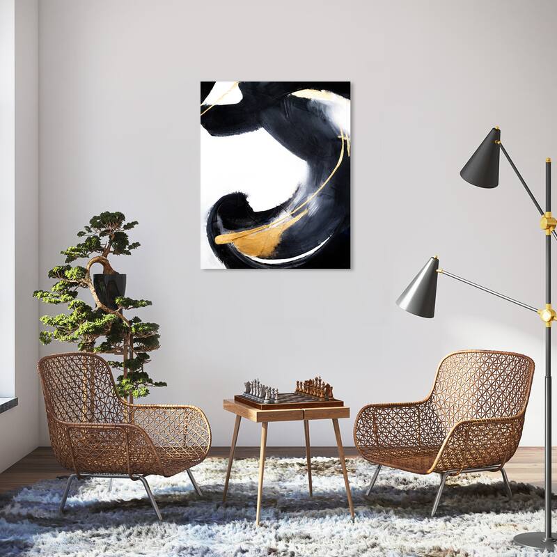 Wynwood Studio Abstract Stormy Black and Metallic Gold Modern & Contemporary Wall Art Canvas Print - 36 x 30