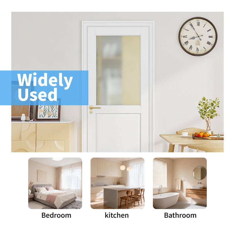 32" X 80"1-Lite Frosted Glass Slab Door Solid Manufactured Wood -shower door White Primed Standard Door Without Hardware Kit